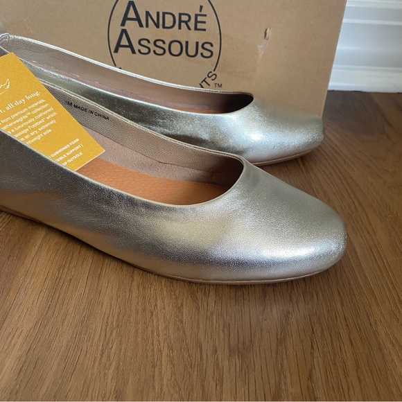 Andre Assous Nalah Silver Platino Leather Ballet Flats 8 - Picture 2 of 9